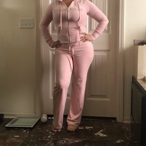 Bebe 2 pc rose velvet jacket and pants